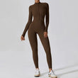 Women Sexy Bodycon Workout Solid Long Sleeve Zipper Jumpsuit