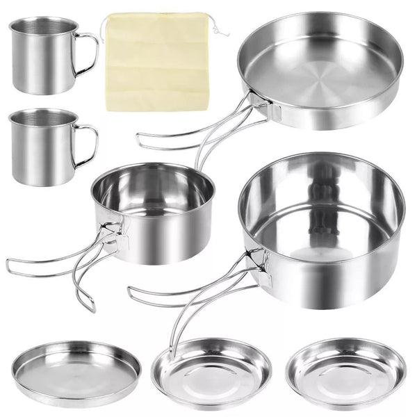 8pc Stainless Steel Cookware Set BBQ Camping Cooking Fry Pan