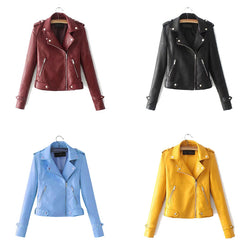 Fashion PU Leather Jacket Women Zipper Casual Slimming Jacket Coat