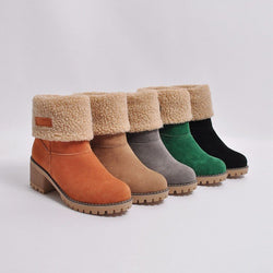 Women Winter Ankle Boots Low Heel Mid Calf Boots