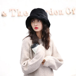 Women Fluffy Warm Bucket Hat