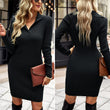 Women Knitted Button Slim Long Sleeves Dress