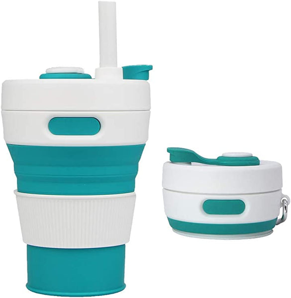 Collapsible Camping Cup with Straw Silicone Folding Coffee Cup