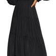 Womens Boho Round Neck Ruffle Sleeve Waisted Loose Long  Maxi Dress
