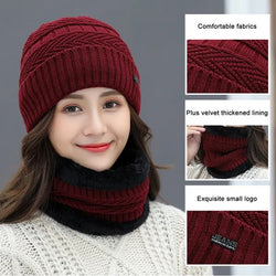 Women Winter Windproof Warm Knit Beanie Hat Scarf Set