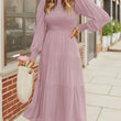 Womens Boho Round Neck Ruffle Sleeve Waisted Loose Long  Maxi Dress