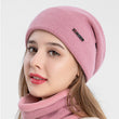 Unisex Winter Solid Color Warm Knitted Neck Protector Bib & Hat Set