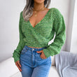 Women Solid Sexy Fashion Knitted  Long Sleeve V Neck Sweater