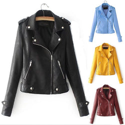 Fashion PU Leather Jacket Women Zipper Casual Slimming Jacket Coat