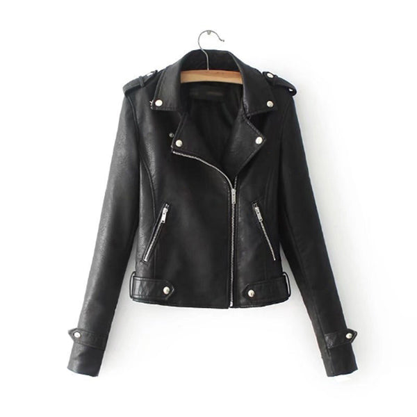 Fashion PU Leather Jacket Women Zipper Casual Slimming Jacket Coat