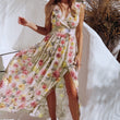 Women Summer V-neck Flower Print Sleeveless Long Maxi Dress