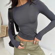Women Solid Color Long Sleeves Basic Tee