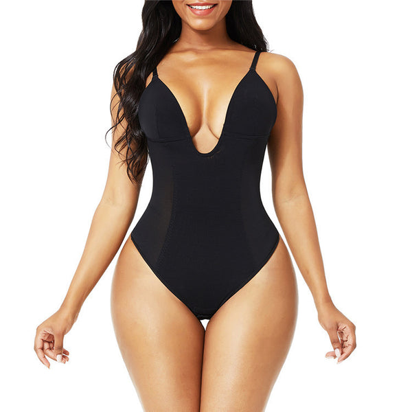 Bodysuit Shapewear Deep V-Neck Backless U Plunge Waist Trainer