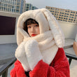 3in1  Rabbit Ears Hat Women Cute Warm Winter Thick Warm Long Hoodies Neck Scarf with Mittens