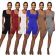 Women Square Neck Ribbed Knit Bodycon Short Jumpsuit