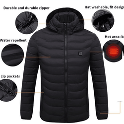 Men Heated Jackets Outdoor Coat USB Electric Battery Long Sleeves Heating Hooded Jackets