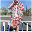 Men's 2 Piece Summer Outfit  Print Short Sleeve Button Down Hawaiian Shirt Drawstring Shorts